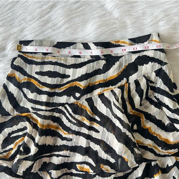 Bishop & Young Anthropologie Aster Ruffle Mini Skirt Zebra Gold Print Size Small - Picture 8 of 9